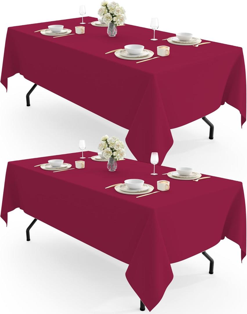 Pureegg Rectangle Table Cloth 60" x 102"  Durable Polyester Tablecloth Offers Reusable & Washable Protection, Ideal for Outdoor Party, Picnic, Wedding, Banquet and Birthday, 2 Pack, Fuchsia