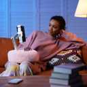 Tablet Pillow Stand for Reading, Adjustable Tablet Stand Phone Holder for Bed with Detachable Snack Bowl, Fits 4.7"-13" Kindle/Phones/Tablets, Watch Videos, Stream Media, Pink