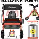 BlessReach Foldable Rollator Walkers with Seat for Seniors, 450 lb Capacity, 8'' Wheels, 18" Big Seat, 6-Position Adjustable Height, Heavy-Duty Aluminum Rolling Walker (Red)