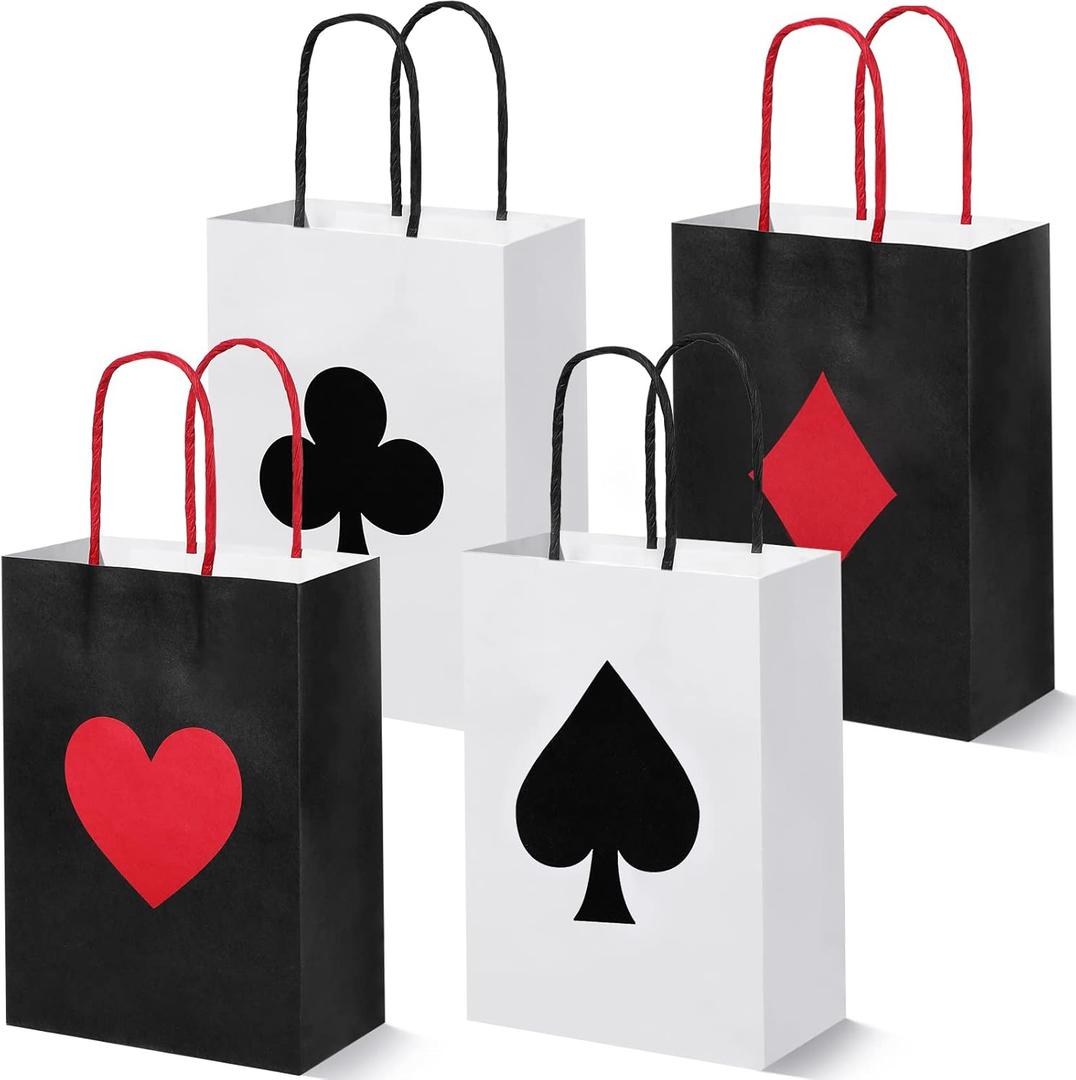Outus 24 Pcs Casino Party Favor Gift Bags Casino Theme Party Supplies Las Vegas Poker Goody Treat Paper Bags for Birthday Decor, 8.3 x 6 x 3 inches