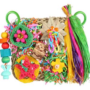 Bird Toys, Parakeet Toys Bird Foraging Toys Grass Mat Climbing Wall for Parakeet,Parrot,Cockatiel,Conure,Lovebird,Budgie Cage Small to Medium Birds (Warm Sun)