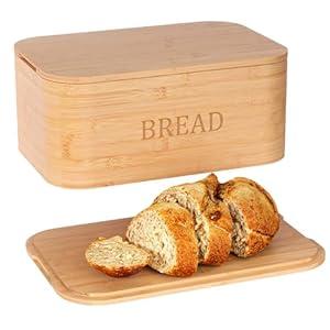 Danfoxer Bamboo Bread Box for Kitchen Countertop, Curved Bamboo Bread Boxes with Cutting Board Lid, Wooden Bread Storage, Bread Container Airtight, Food Storage for Kitchen Counter(Natural)