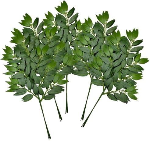 FUNORNAM 60Pcs Italian Ruscus Greenery Stems Artificial Silk Greenery Leaves for DIY Wedding Arch Bouquet Filler Table Centerpieces Home Indoor Decor