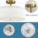 Dimmable Gold Semi Flush Mount Ceiling Light with Drum Shade Ceiling Light Fixture 30W 3000K/4500K/5500K Brass LED Flush Mount Light for Bedroom Hallway Living Room, 15-Inch