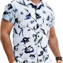 TUNEVUSE Mens Short Sleeve Hawaiian Shirts Button Down Aloha Tropical Shirt Casual Beach Clothes (Blue, L)