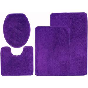 Bathroom Rug Sets, 4 Pieces Soft Area Rugs Set, Toilet Base Mat Carpet, Absorbent Washable Mats Dry Quickly, Home Dcor and Bath Room Accessories, Purple