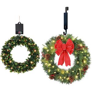 Solar Christmas Wreath 24 Inches Pre-Lit Solar 50 Led Christmas Decor and Solar Spring Wreath for Front Door 16inch 30LED Pre-lit Holly Wreaths Festival Farmhouse Decor(2401+1604)