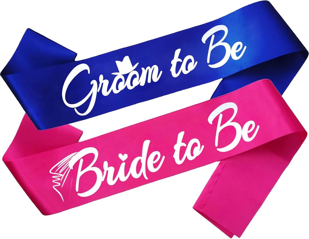 2 x 2pcs Bride to Be and Groom to Be Sash, Bridal Shower Sashes Bachelor Decorations Just Married Gift Engaged Decor Engagement Accessories Bachelorette Party Supplies, Hot Pink+Royal Blue