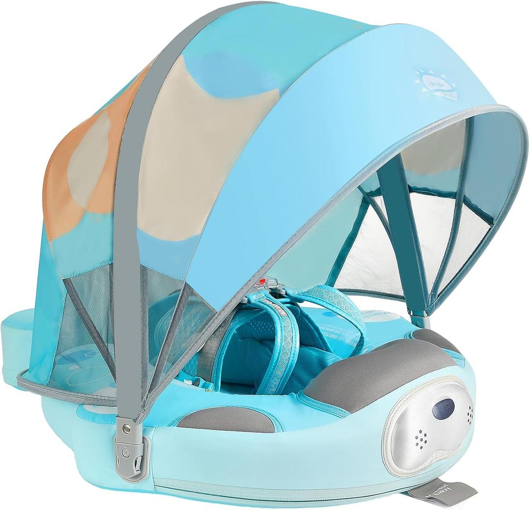 Mambobaby Float with Canopy and Tail New Upgraded Non-Inflatable Baby Pool Float Mambo Float Swim Trainer Solid Infant Swim Float Adjustable Pearl Foam Baby Swim Ring