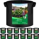 JNYONG 12-Pack 15 Gallon Thickened Non-Woven Grow Bags, Aeration Fabric Pots with HandlesBlack