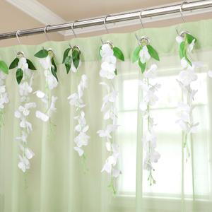 12 Pcs Spring Shower Curtain Hooks Wisteria Flower Curtain Rings Floral Decorative Hanger Hooks for Spring Bathroom Wedding Living Room Bedroom Restroom Decor