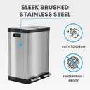 iTouchless 60 Liter / 16 Gallon Rectangular Dual Compartment Kitchen Trash Can & Recycling Bin, Odor Filter, Soft-Close, Hands-Free Step Pedals, Color-Coded Buckets, Smudge-Resistant Stainless Steel
