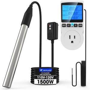 1500W Immersion Water Heater for Pool, Electric Fully Submersible Water Heater with Thermostat & GFCI, For Sink, Bathtub, Baptismal, Small Swimming Inflatable Pool, Hot Tub, Bucket Camping(white)