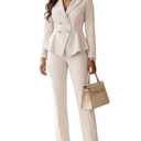 2 Piece Blazer Set for Women Dressy Double Breasted Pants Suit Professional Business Formal Office Work Outfits Beige, Medium