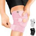 Bracoo Knee Support Brace for Men Women, Adjustable Compression Sleeve Wrap Patellar Pad Tendon - Arthritis Pain, meniscus tear, Injury Recovery, Running, Workout, KS10 (Pink)