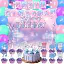 42Pcs Demon Movie Birthday Party Decorations Include Cake Topper Cupcake Toppers Music Singer Happy Birthday Party Pink and Purple Flag Banner and Balloons Backdrog
