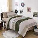 Twin Size Comforter Olive Green Striped Comforters for Boys&Girls,5 Pieces Bed in A Bag Simple Neutral-Style Bedding Sets for Kids Teen