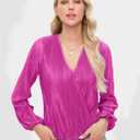 Women Long Lantern Sleeve Shirts Dressy Casual Loose Fit Fall V Neck Blouses Date Night Tops (Pink, M)