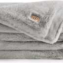 UGG Plush Faux Fur Throw Blanket Reversible Medium Weight Luxury Soft Throw Blankets for Bed or Chair, Hypoallergenic, Machine Washable, Home Decor, 50-inch x 70-inch, Seal Light Grey (Euphoria) (Silver)