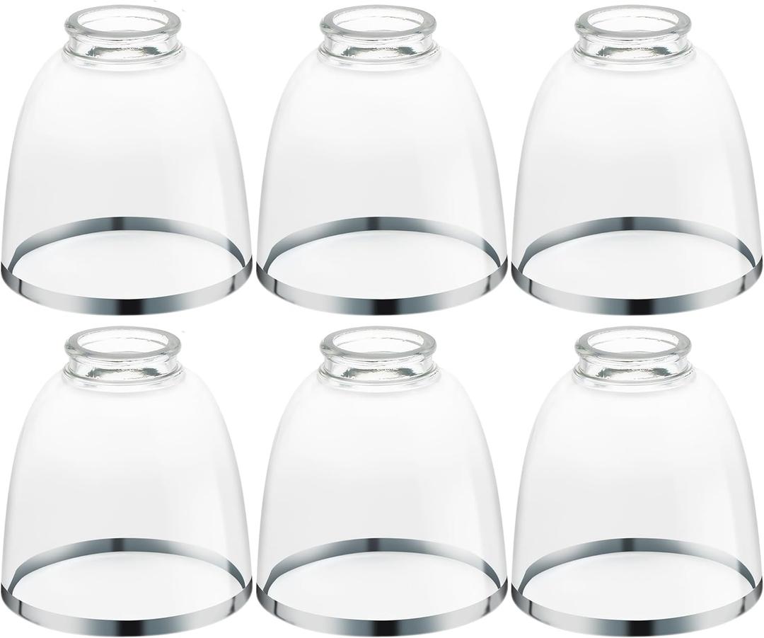 6 Pack Ceiling Fans Glass Shade Covers, Clear Glass Shade Replacements Globes Lampshades with Round Silver Border, Screw-Fixed Lamp shade for Light Fixtures Chandelier Sconces Vanity Lights