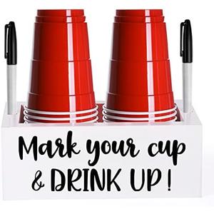 Double Single Cup Holder with Marker Slot Mark Your Cup and Drink Up Cup Holder Party Cup Organizer Drink Dispensers for Parties 2 Sides Designs Housewarming Hostess Gift Cup Dispensers Countertop