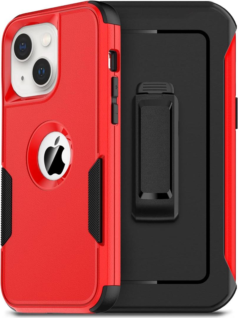 Defender Case for iPhone 14 with Holster Belt Clip: [2pcs Screen Protectors + Camera Lens Protector] Heavy Duty Protective Shockproof Rugged Hard Phone Cover for Men, Red