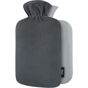 Qomfor Hot Water Bottle with Soft Fleece Cover - 1.8L Large - Premium Hot Water Bag for Pain Relief, Period Cramps, Cozy Nights, Bed Warmer, and Feet Warmer (Dark Grey) (Medium)