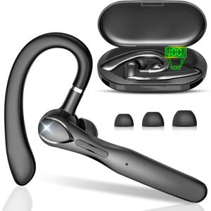 Bluetooth Headset, Wireless Bluetooth Earpiece with 400mAh Charging Case 50 Hours Talking Time Built-in Microphone for iOS Android Cell Phone, V5.3 Hand-Free Headphones for Trucker, Office