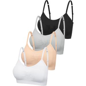 SATINIOR 4 Pieces Bralette Neck Cami Bra Wireless Tank Top Sports Bra for Women (Large-X-Large, Black, Grey, Nude, White)
