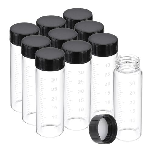 PATIKIL 6pcs 30ml Small Clear Glass Vials with Black Screw Cap, Borosilicate Glass Graduated Sample Bottles for Solid Liquid Powder Storage