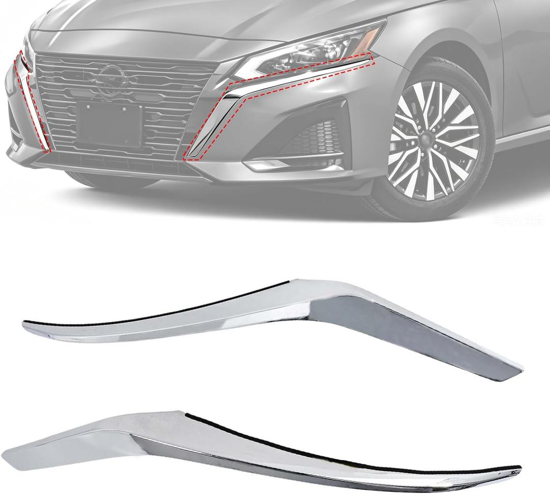 Front Grille Trim Molding Chrome Set Compatible with Nissan Altima 2023 2024 2025 Replace 620759HF0A 620749HF0A Front Bumper Grille Trim Driver and Passenger Side (Silver)