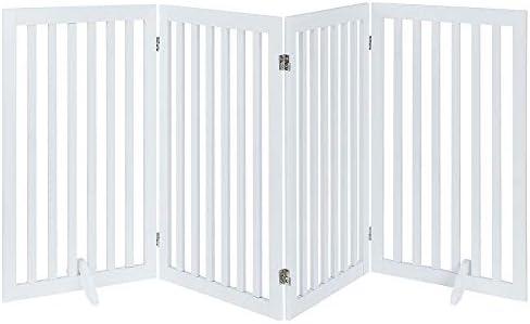 unipaws 36”H Free Standing Pet Gate for Dog Cat, Tall Wooden Dog Gates for Doorway, Stairs, Foldable Pet Fence for The House, Expandable Barrier, Indoor Use, White