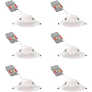 Juno LED Recessed Lights 6 Inch Round Wafer Downlight, 5-in-1 Switchable White Color Temperature, Adjustable Brightness, Deep Regressed Smooth Trim, 6-Inch, Matte White, 6-Pack