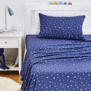 Kid's Soft Easy-Wash Microfiber 3-Piece Sheet Set, Machine Washable, Twin, Navy Galaxy