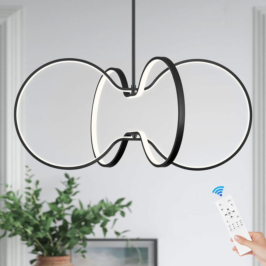 Modern LED Pendant Light Black Dimmable Circular Chandelier, Kitchen Island Pendant Light Fixture with Remote Control for Dining Room, Kitchen, Entry, Living Room(D31.5 Inch)