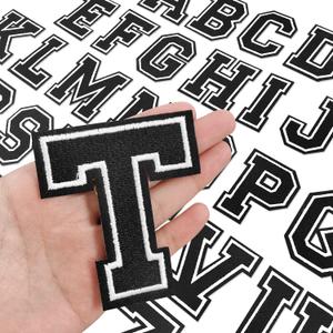 26pcs Iron on Letter Patches, Fully Embroidery Varsity Letters A-Z Patches for Clothing Jacket Backpacks Hat and More, 3.1" Black