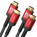 JSAUX 4K Long HDMI Cable 2 Pack 25 ft, 18Gbps High Speed HDMI 2.0 Braided Cord, 4K 60Hz HDR, 2K 1440P 144Hz, 1080p, HDCP 2.2, 3D, ARC, Ethernet Compatible for Monitor Smart TV PC PS5 PS4 Blu-ray -Red (25ft)