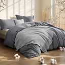 Bedsure 5 Pieces Cotton Comforter Set with Waffle Throw Blanket - Soft Breathable Bedding Set for All Seasons, Dark Grey Queen Comforter, Pillow Shams, Grey 100% Cotton Blanket, Throw Pillow