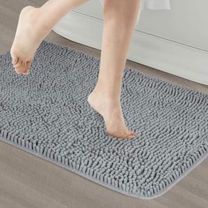 Soft Microfiber Bathroom Rugs, 20 x 32 Inches Non Slip Bath Mat for Door, Bathroom & Bedroom with Water Absorbent, Machine Washable (Gray) (2'8" x 1'8" (Rectangular), Grey)