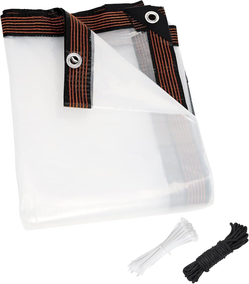 ZYP 2PCS 10x12 FT Heavy Duty Clear Waterproof Tarps Outdoor Garden Rainproof Covering,Clear Vinyl Tarp with Grommets,Transparent Waterproof Tarpaulin for Covering Henhouse Porch Canopy Plant Camping