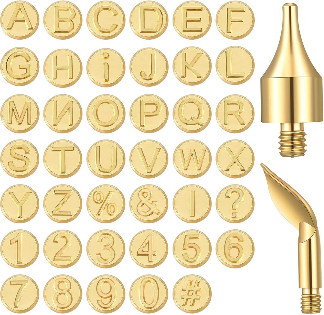 Lothee 43 Pcs Wood Burning Tips Kit, Wood Burning Letters Numbers Alphabet Stamps Stencils Templates for Stippling Embossing Branding Crafts Personalization Tools Gift for Dad(Alphanumeric)