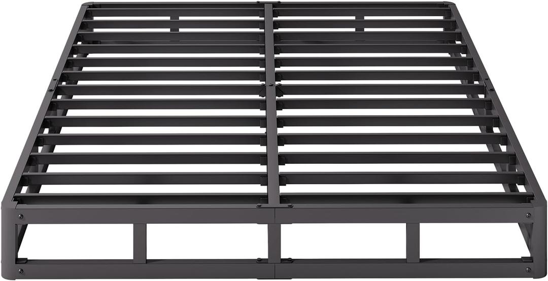 Full Size Bed Frame, 5 Inch Low Profile Metal Box Spring with Fabric Bed Cover, 2500lbs Heavy Duty Steel Structure Mattress Base, Noise-Free Bed Foundation, Easy Assembly, Black