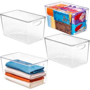 theaoo Clear Storage Bins with Lids Stackable - XLarge Plastic Containers for Pantry Organization and Storage - Perfect for Kitchen,Fridge,Laundry Room,Bathroom,Garage,Closet,Cabinet Organizer -4 Pack