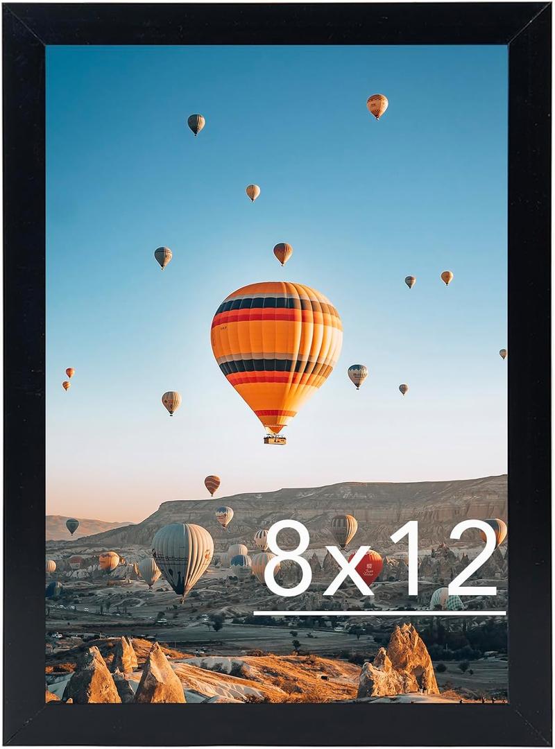 8x12 Picture Frame Black for Wall Hanging or Tabletop, Wall Mounting Horizontally or Vertically, 8 x 12 Wall Gallery Poster Photo Frame with Shatter Resistant Plexiglass, Black