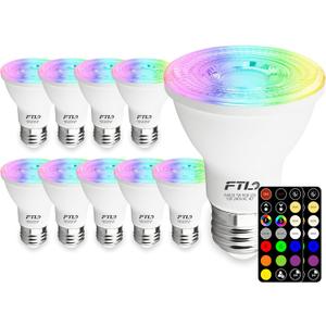 FTL PAR20 LED Bulbs Color Changing Light Bulbs with Remote Control, Dimmable RGB Colored Bulbs 2700K-6000K 7W 60W Equivalent, Timer,30 Colors, Flood Light for Track Recessed Lighting, 10-Pack