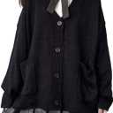 Womens Japanese Cute Kawaii Knitted Cardigan Sweater Cosplay Long Sleeve Button Down JK School Uniform Jacket (Small, Black)