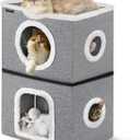 URPOWER 2 Story Cat Bed, Large Cat House for Indoor Cats Covered Cat Cave with Hideaway, Scratch Pad and Fluffy Ball, Foldable Cat Cube Condos Kitten Beds & Furniture for Multiple Small Pets