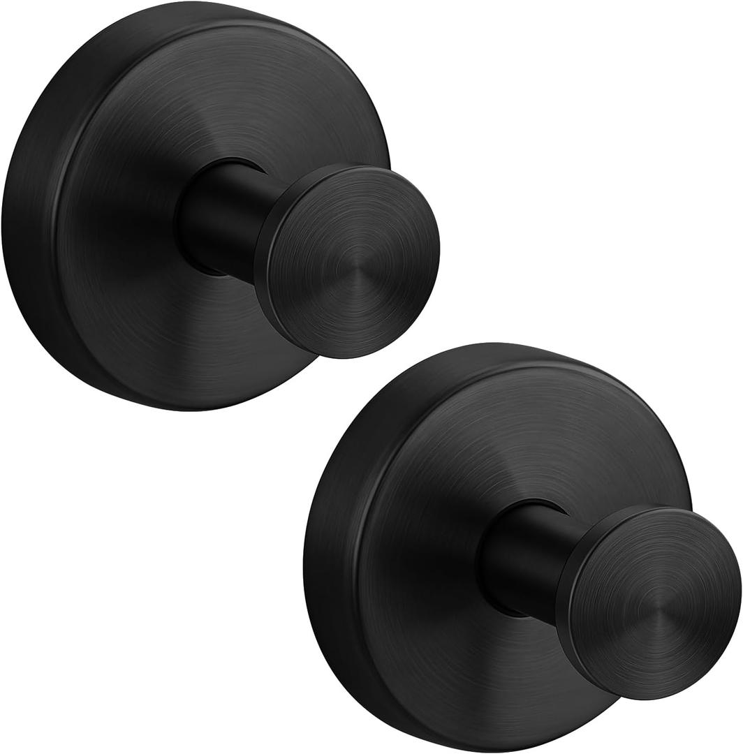 Suction Cup Hooks Stainless Steel Shower Hooks No Drill Towel Hooks Removable Wreath Hanger for Front Door, Bathroom Wall, Kitchen, Glass, Mirror (2 Pack) (Black)