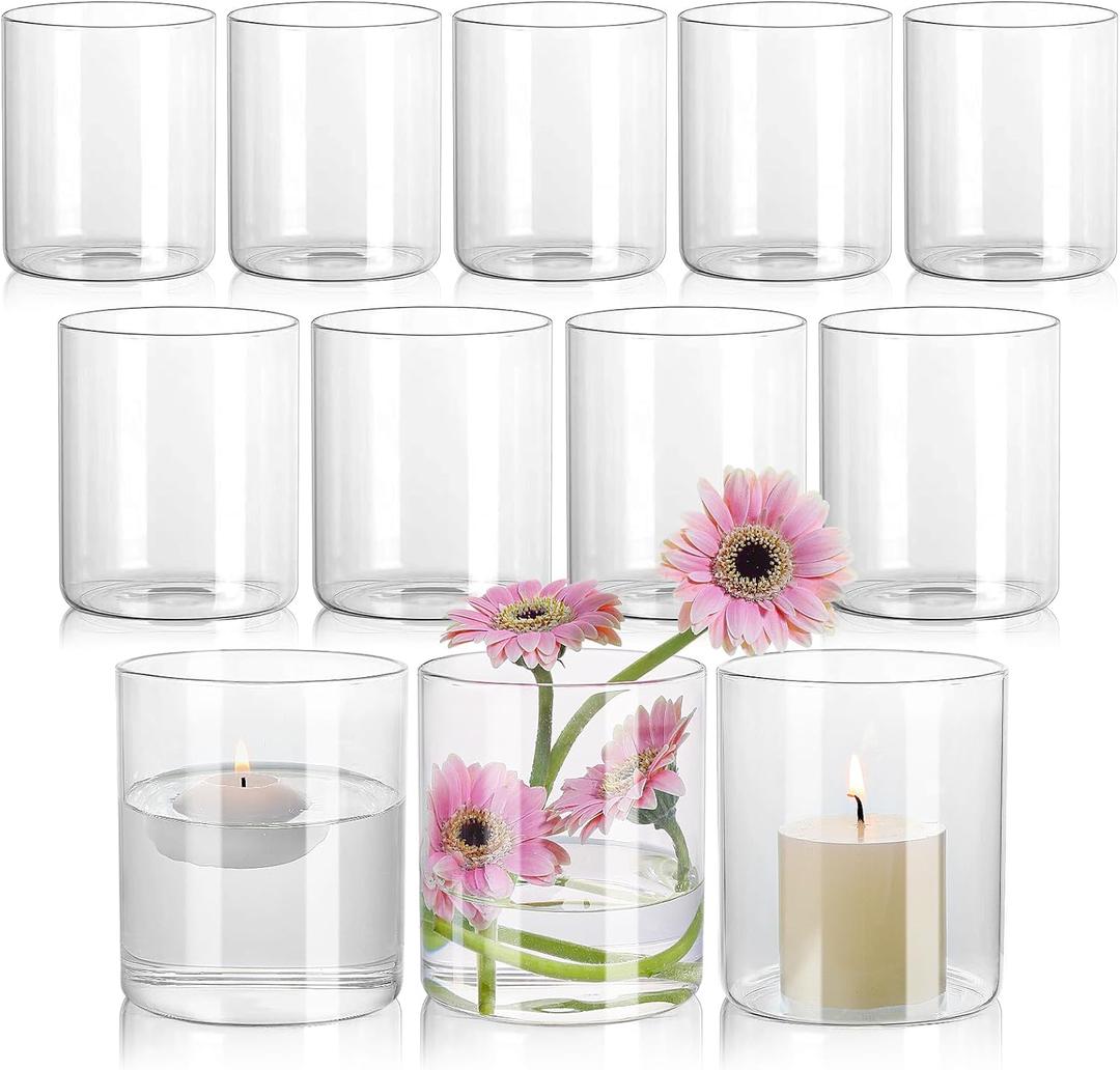 12Pcs Glass Cylinder Vase for Centerpieces 5 Inch Clear Flower Vases Bulk, Glass Hurricane Candle Holder Small Floral Vases for Table, Floating Candle Vase for Wedding Home Dcor