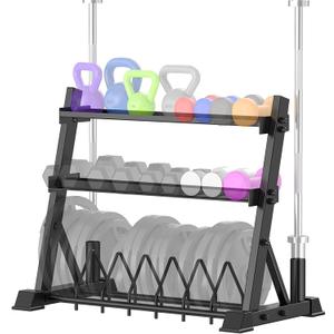 ULTRA FUEGO Dumbbell Rack 3-Tier Weight Plate Rack Storage Stand for Dumbbell/Kettlebell/Weight Plate and Curl Bar
